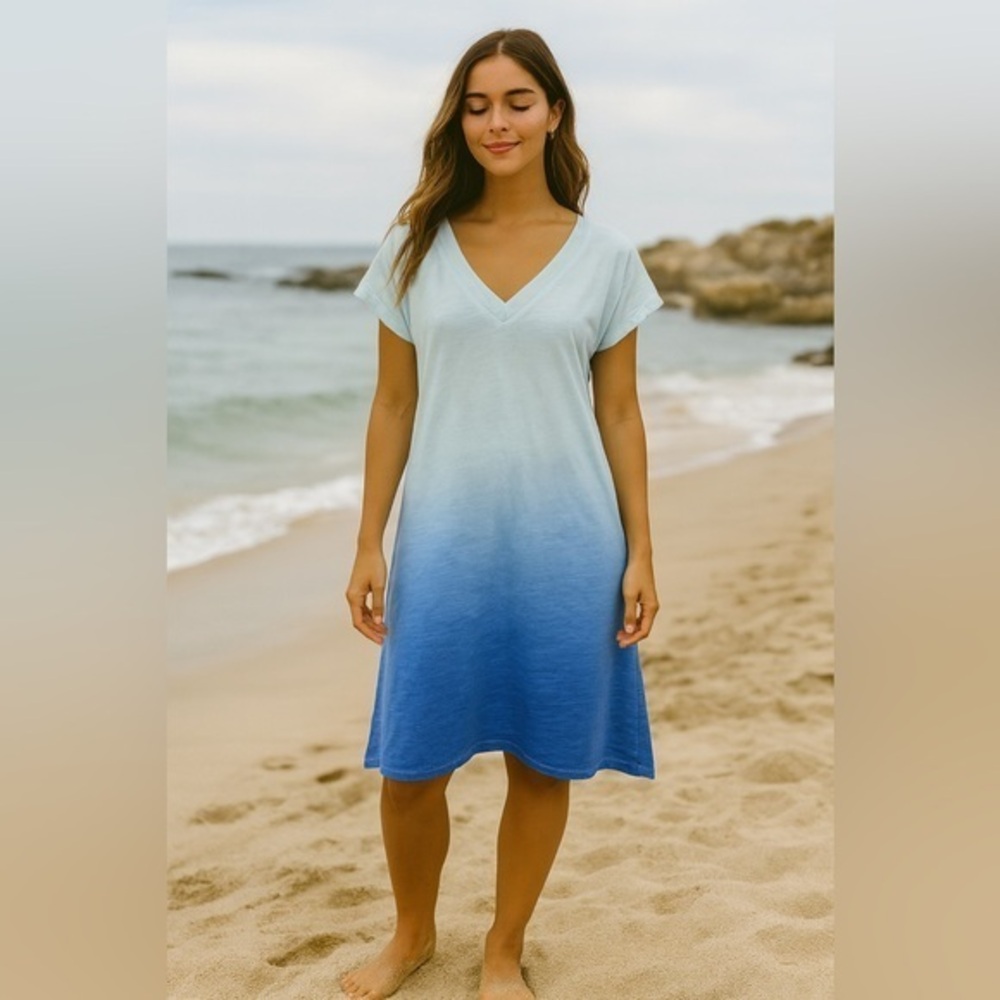Umgee Blue Ombre Tie Dyed Dress Summer Boho  Beachy Swim Coverup NWT L #2328